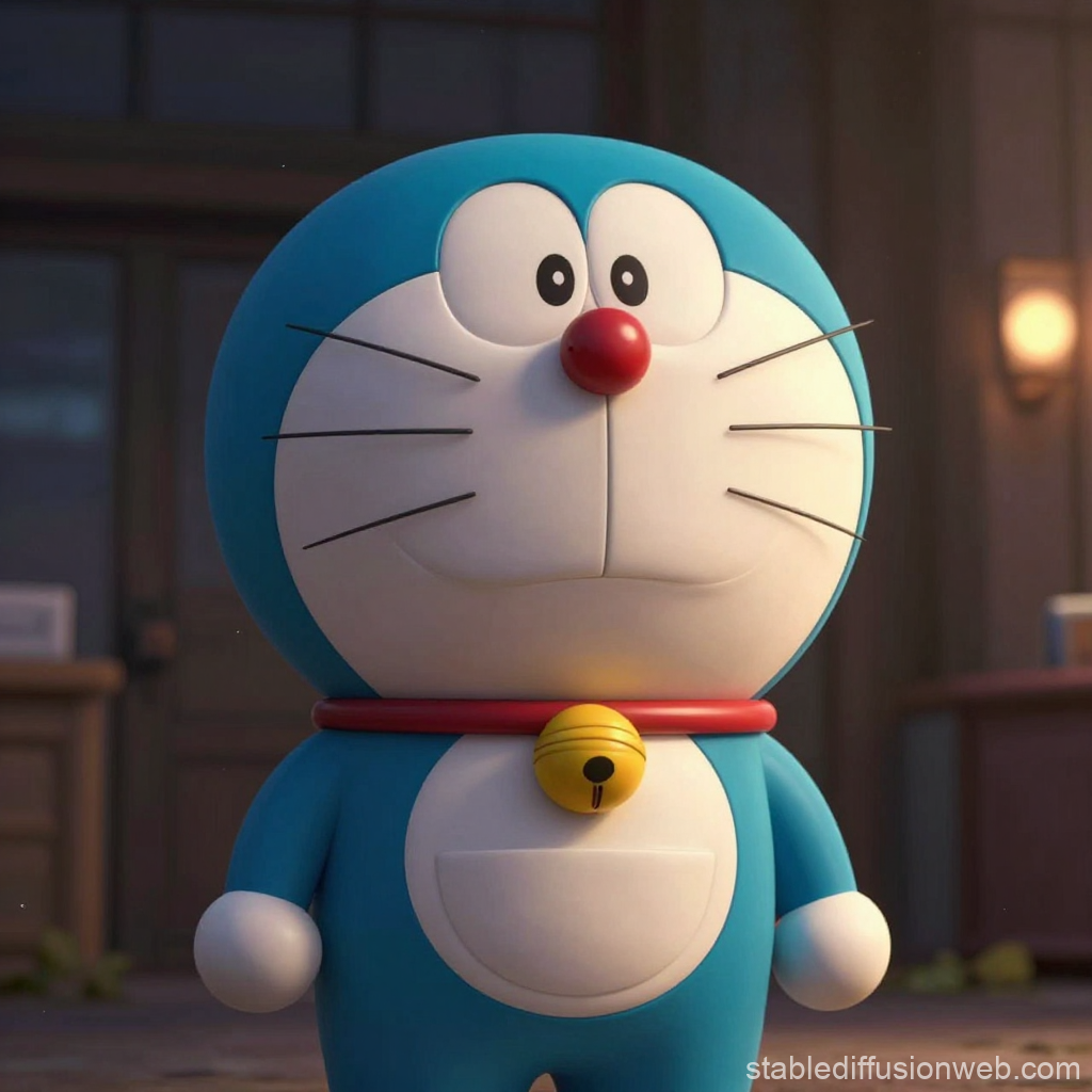 3D Render of Doraemon Character in Realistic Setting