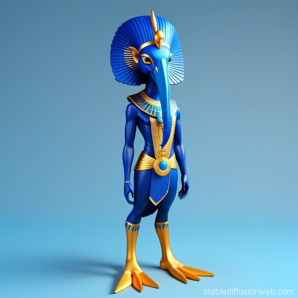 3D Render of Egyptian God with Blue Ibis Head