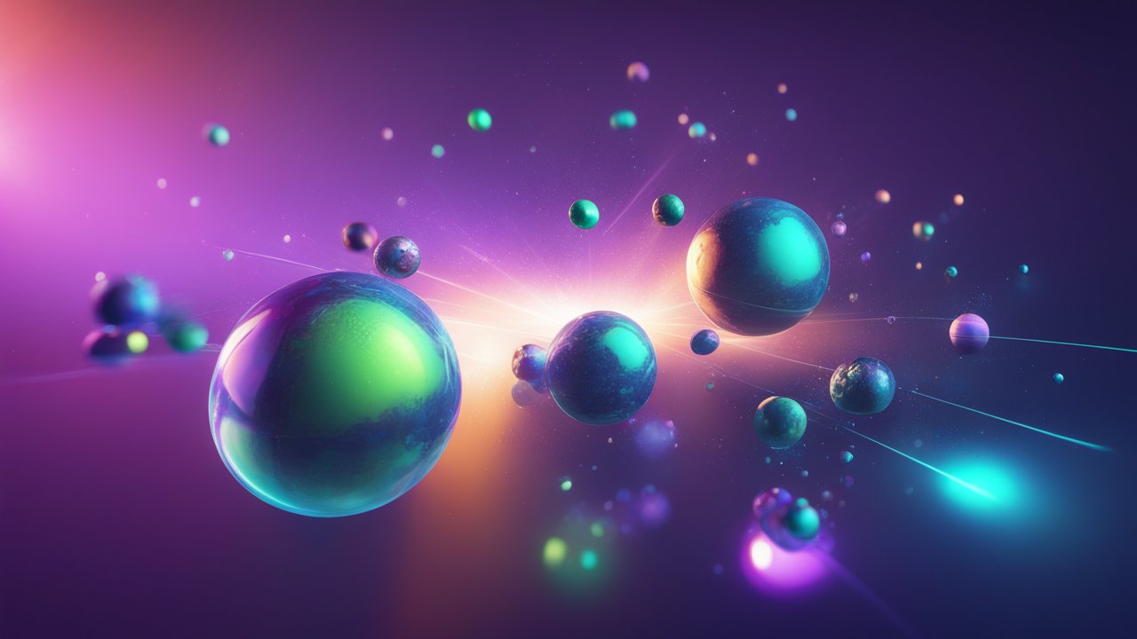 3D Render of Glowing Floating Spheres in Abstract Space