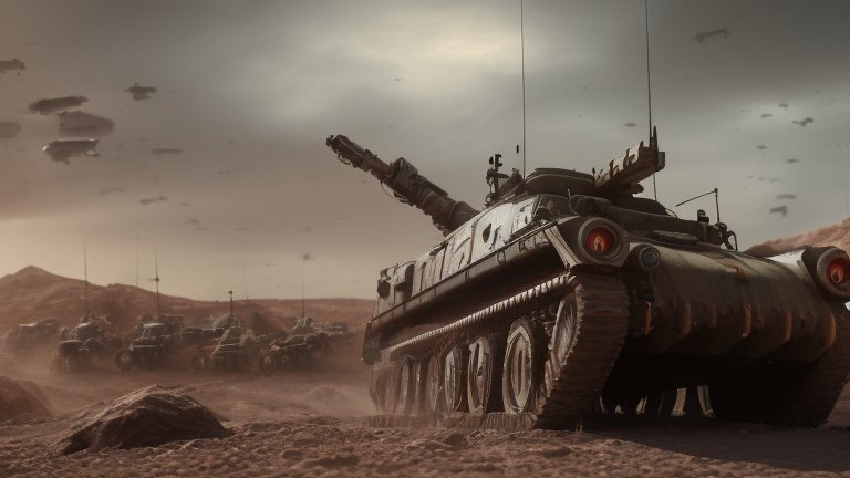 3D Render of Military Tanks in Desert Battlefield