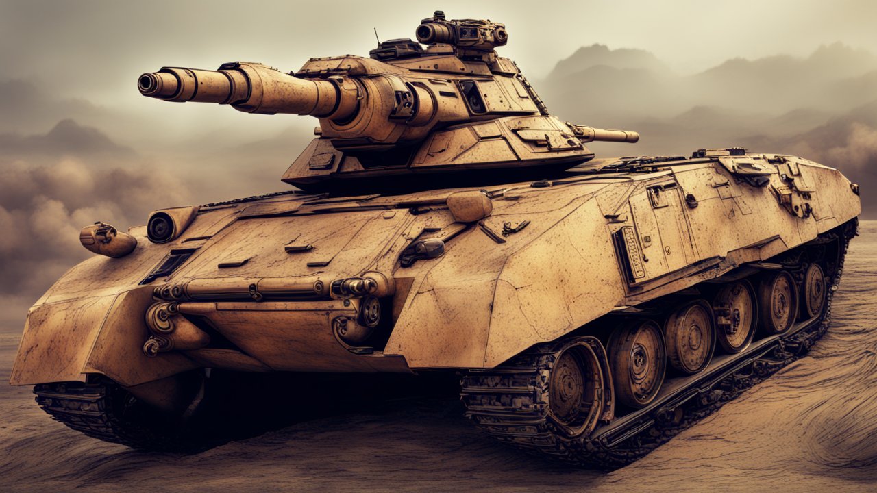 3D Render of Modern Military Tank in Desert Landscape
