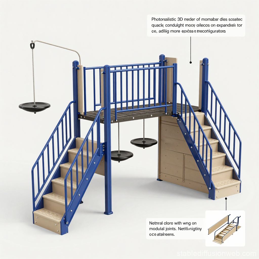 3D Render of Modular Playground Stair with Swings
