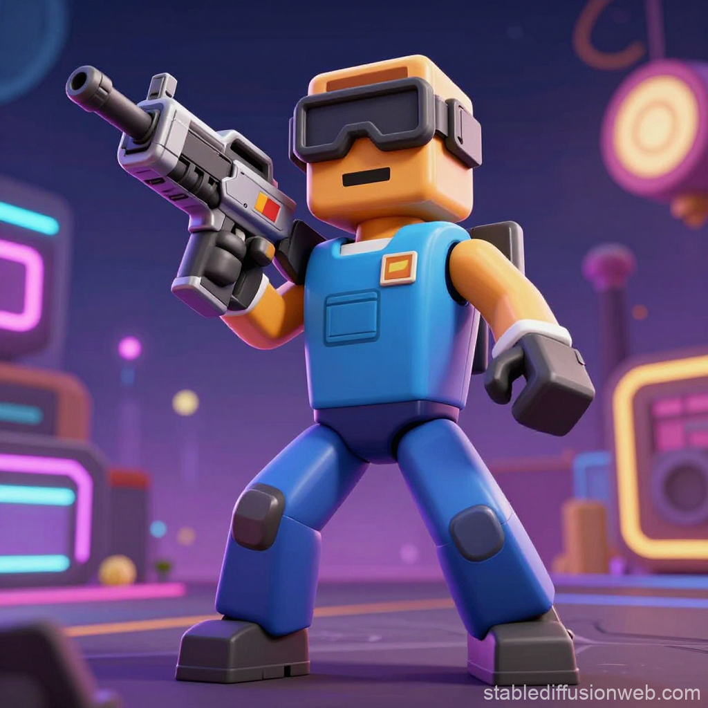 3D Render of Roblox-Style FPS Character Holding Gun