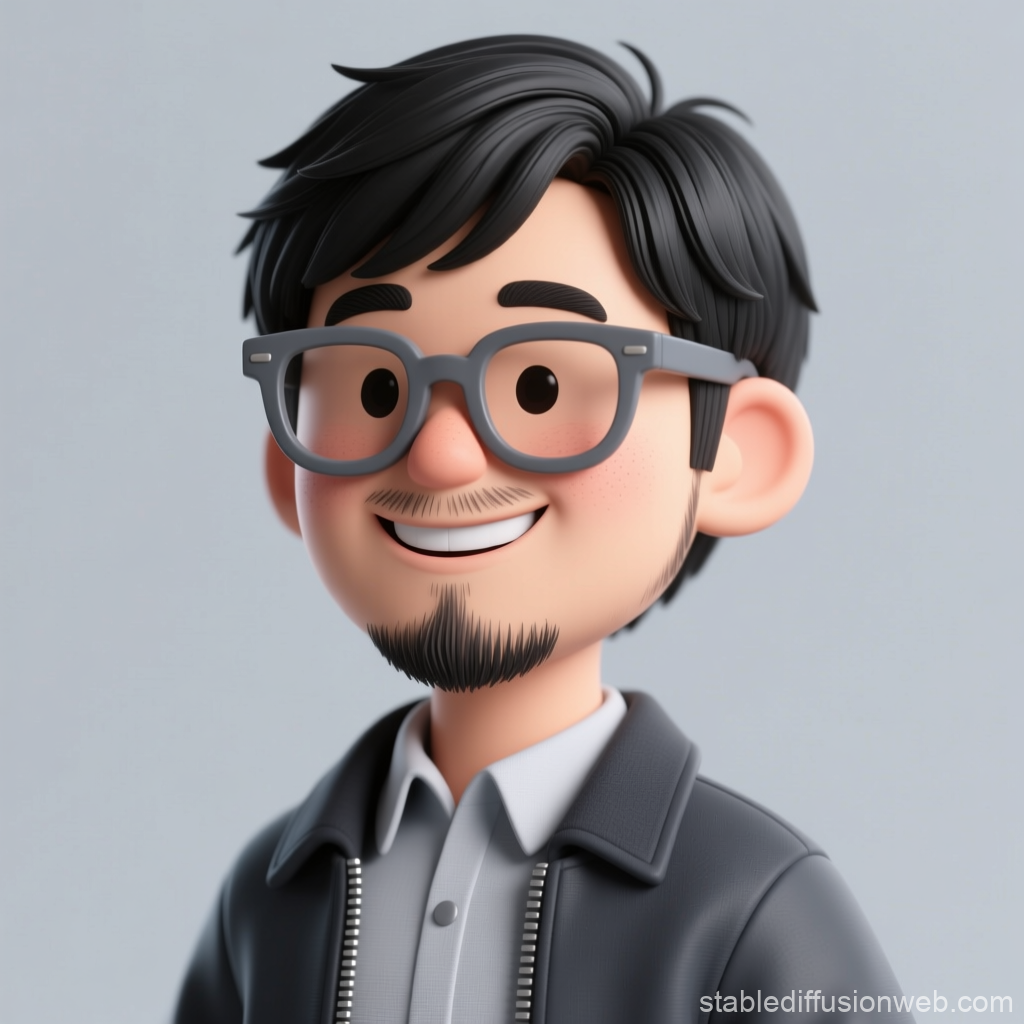 3D Render of Smiling Man with Glasses and Beard