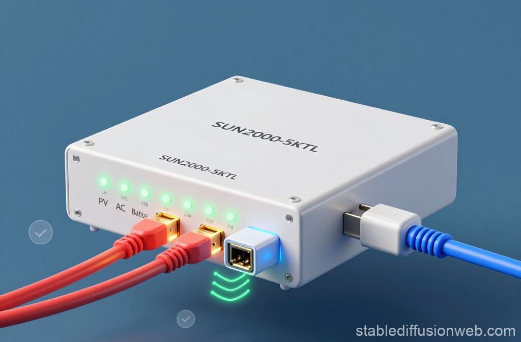 3D Render of SUN2000-5KTL Solar Inverter with Connected Cables