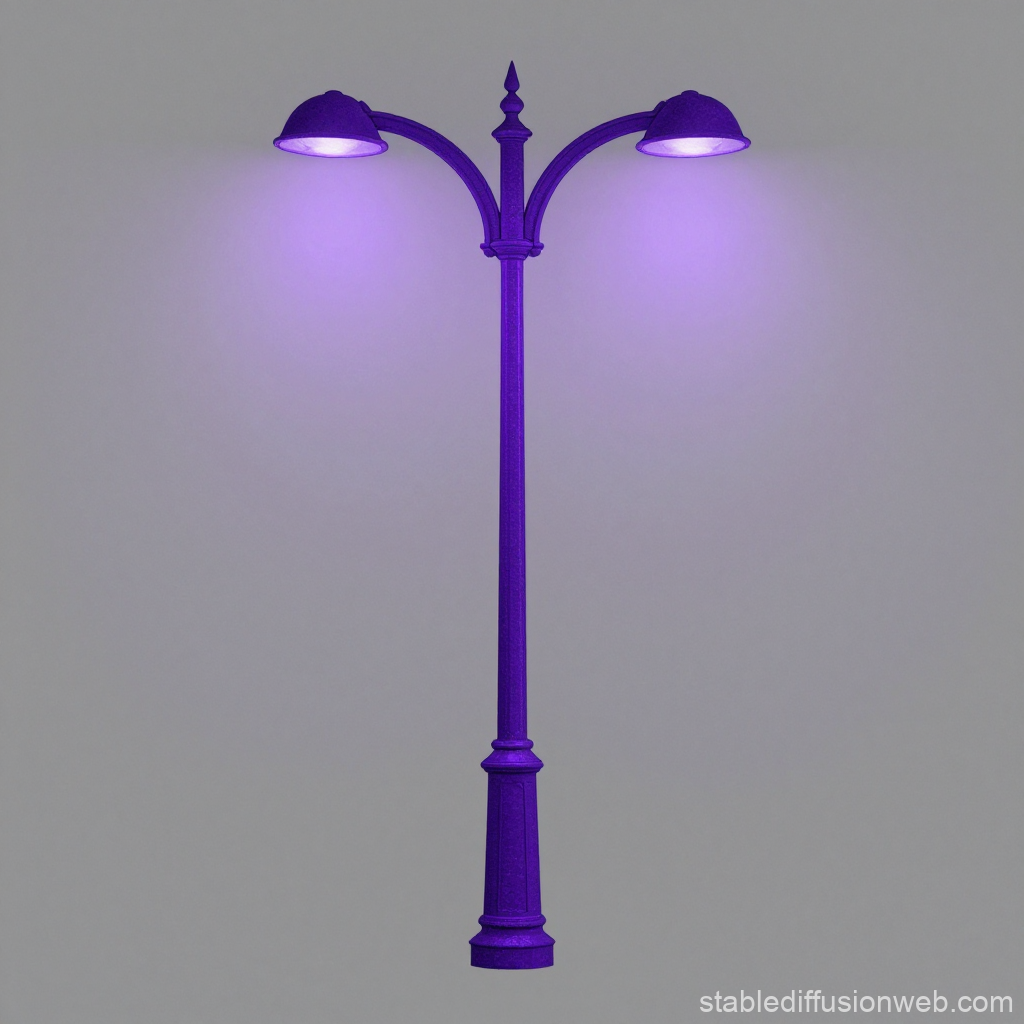 3D Render of Vintage Double-Headed Street Lamp with Purple Light