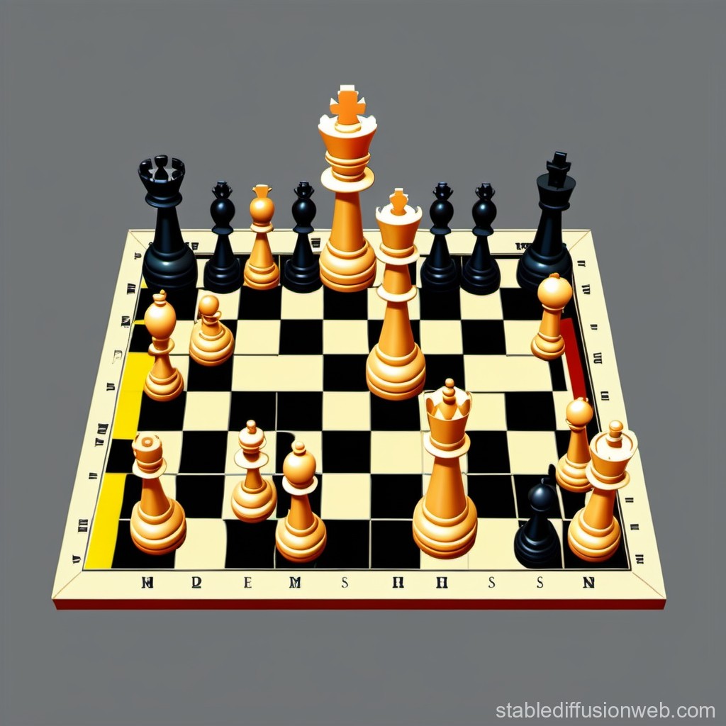 3D Rendered Chessboard with Gold and Black Pieces