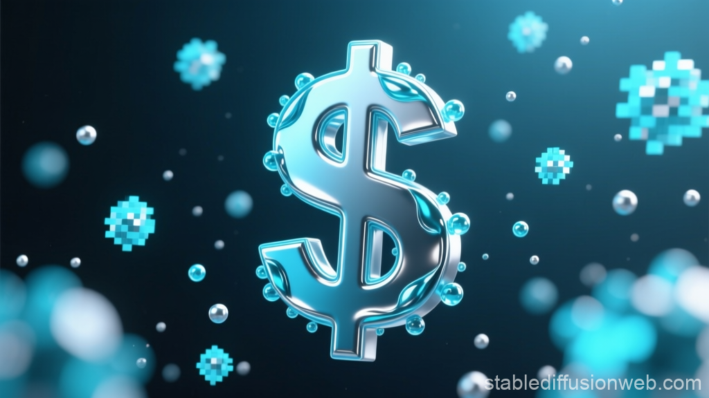 3D Rendered Dollar Sign with Floating Digital Elements