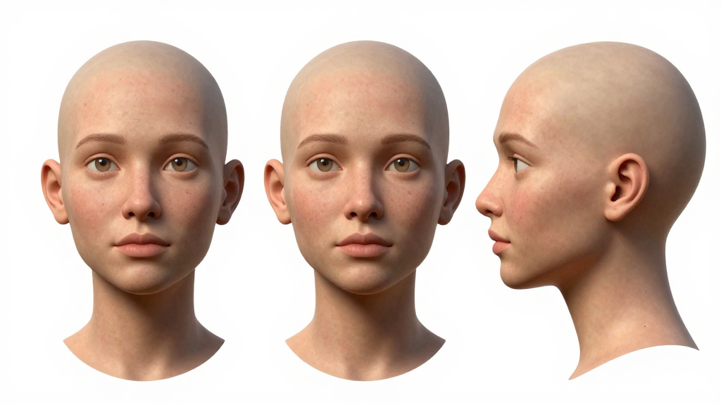 3D Rendered Female Character Head Model Sheet