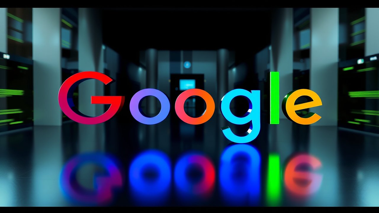 3D Rendered Google Logo with Reflective Surface in Futuristic Setting
