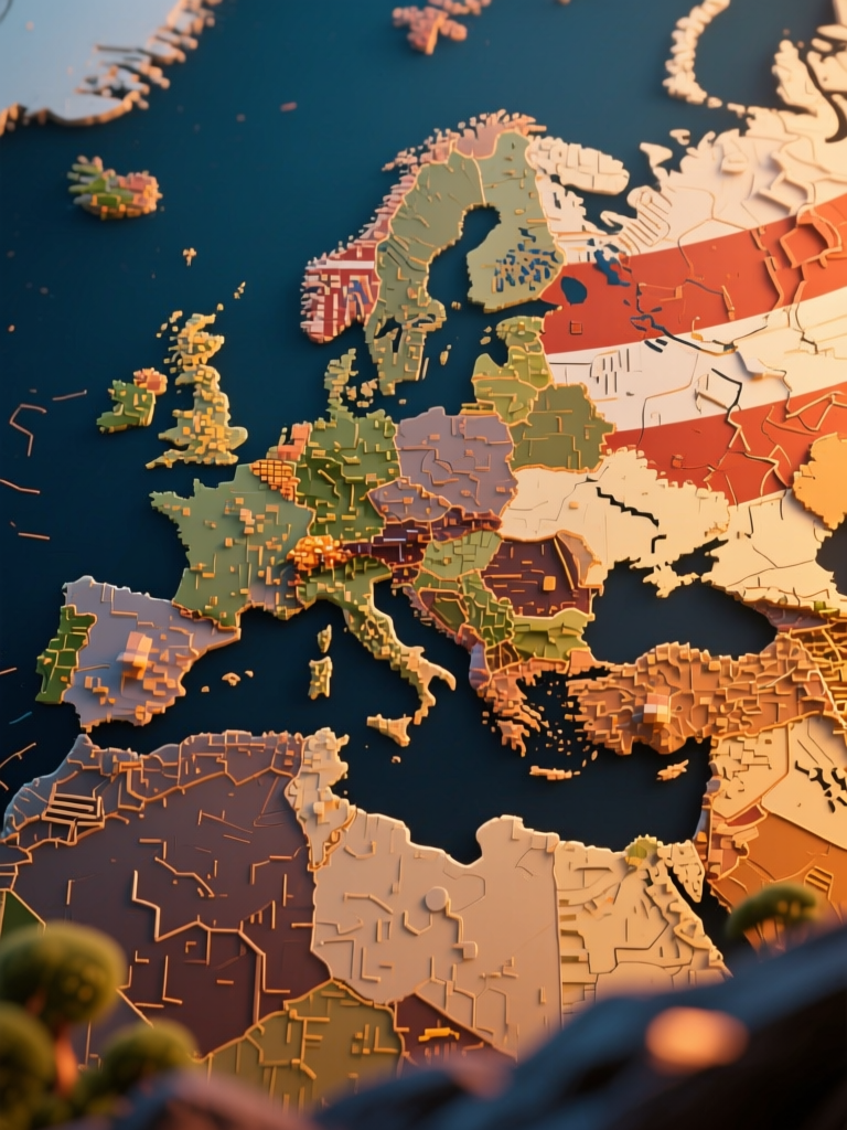 3D Rendered Map of Western Europe and Surrounding Regions