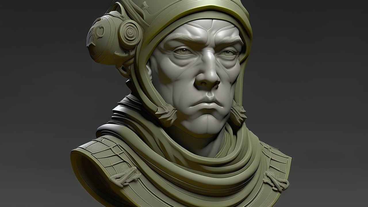 3D Sculpted Bust of a Futuristic Soldier