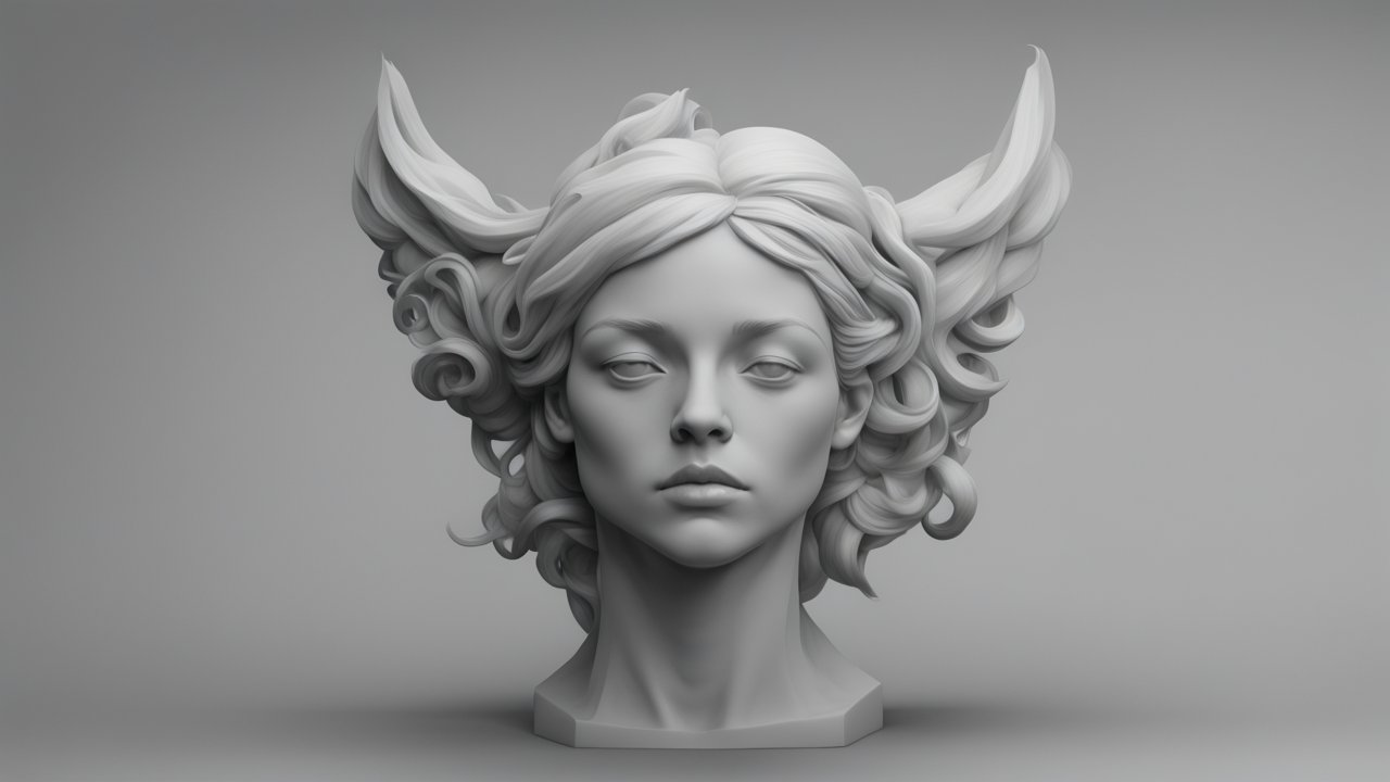 3D Sculpted Bust of a Woman with Stylized Hair