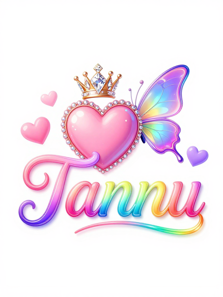 3D Tannu Logo with Heart, Crown, and Butterfly