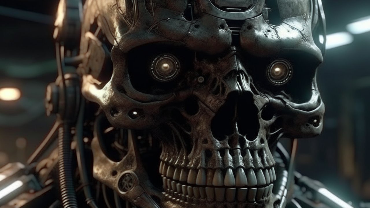 4K Realistic Close-Up of a Robotic Skull