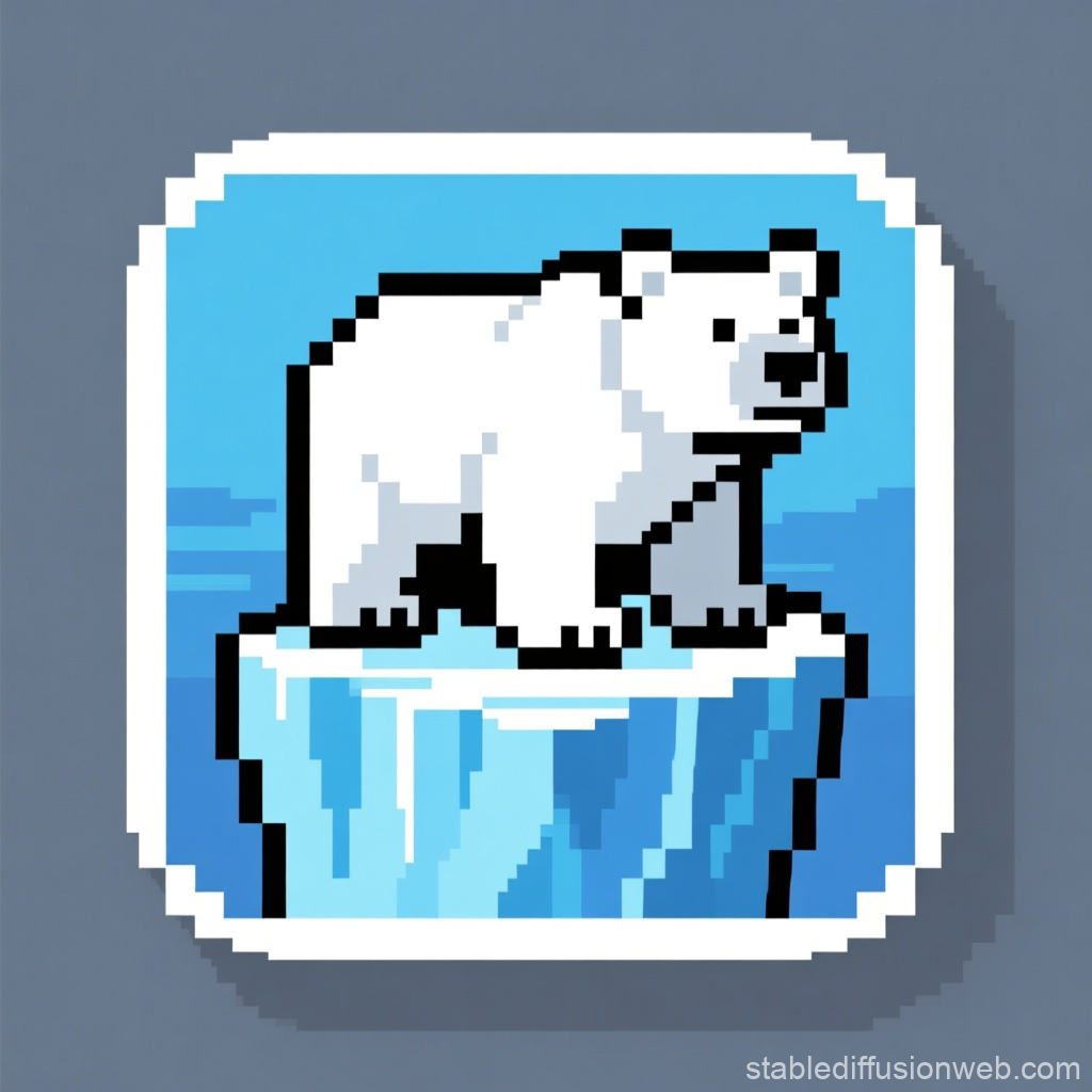 8-Bit Pixel Art Polar Bear on Iceberg
