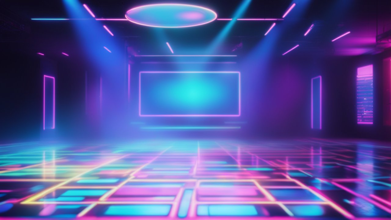 80s Neon Dance Floor with Futuristic Lighting