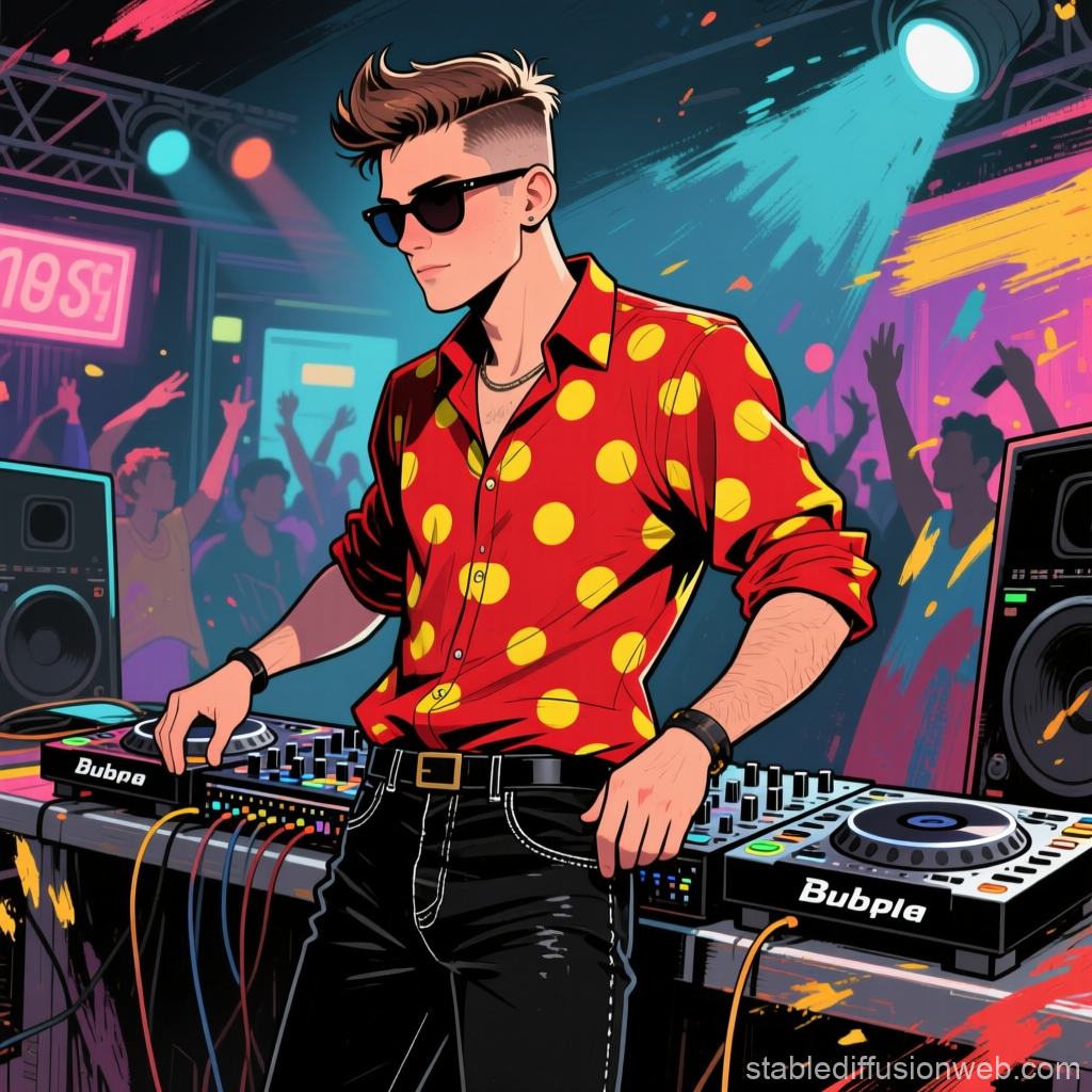 80s Style DJ Spinning Tracks at a Vibrant Club