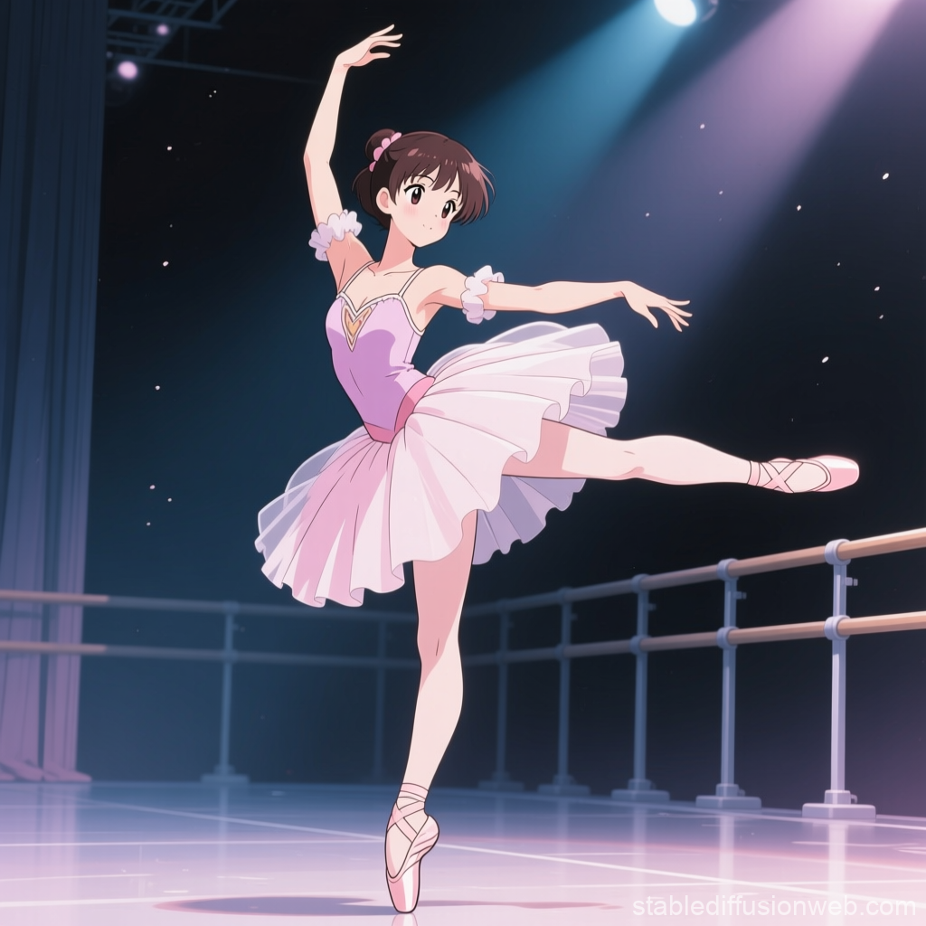 90s Style Japanese Anime Ballerina Dancing on Stage