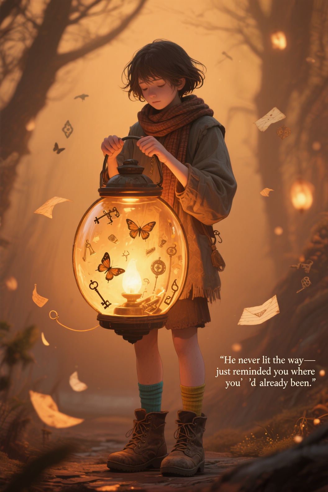 A Girl Holding a Magical Lantern in a Mystical Forest