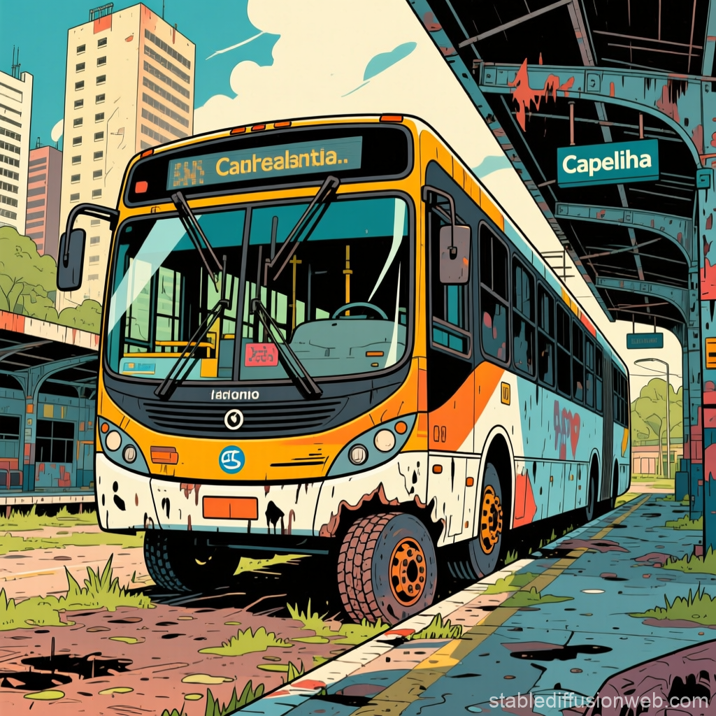 Abandoned Bus at Rusty Terminal in Urban Setting