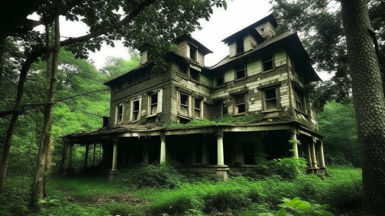 Abandoned Mansion Surrounded by Dense Forest