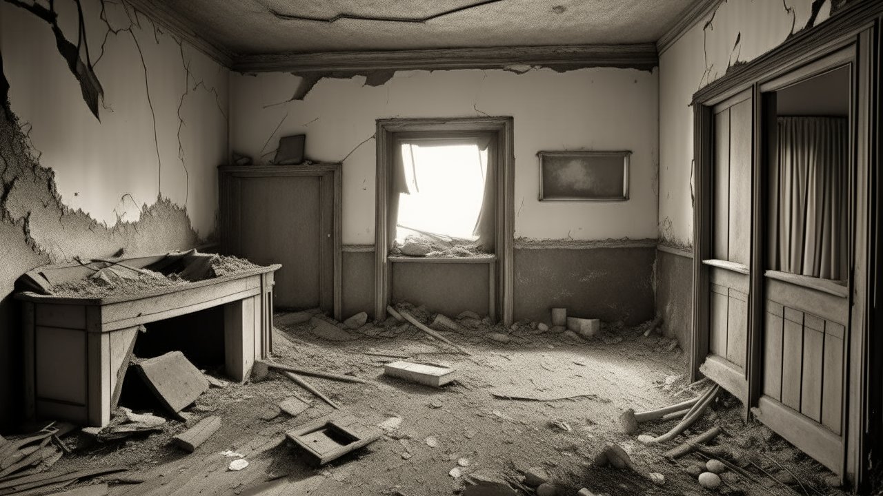 Abandoned Room Filled with Sand and Debris