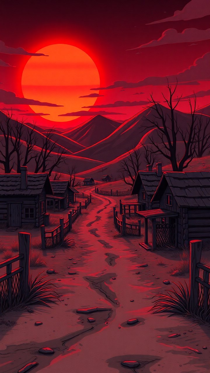 Abandoned Village at Red Sunset