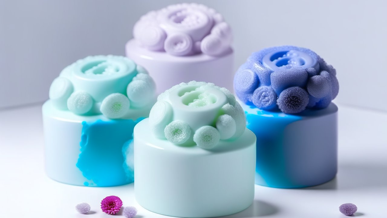 Abstract 3D Render of Colorful Organic Shapes on Cylinders