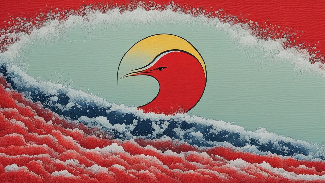 Abstract Bird in Stylized Waves