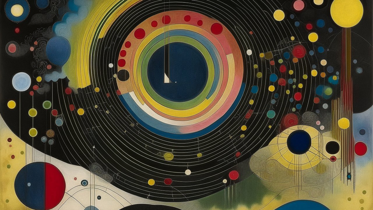 Abstract Cosmic Circles and Orbits on Dark Background