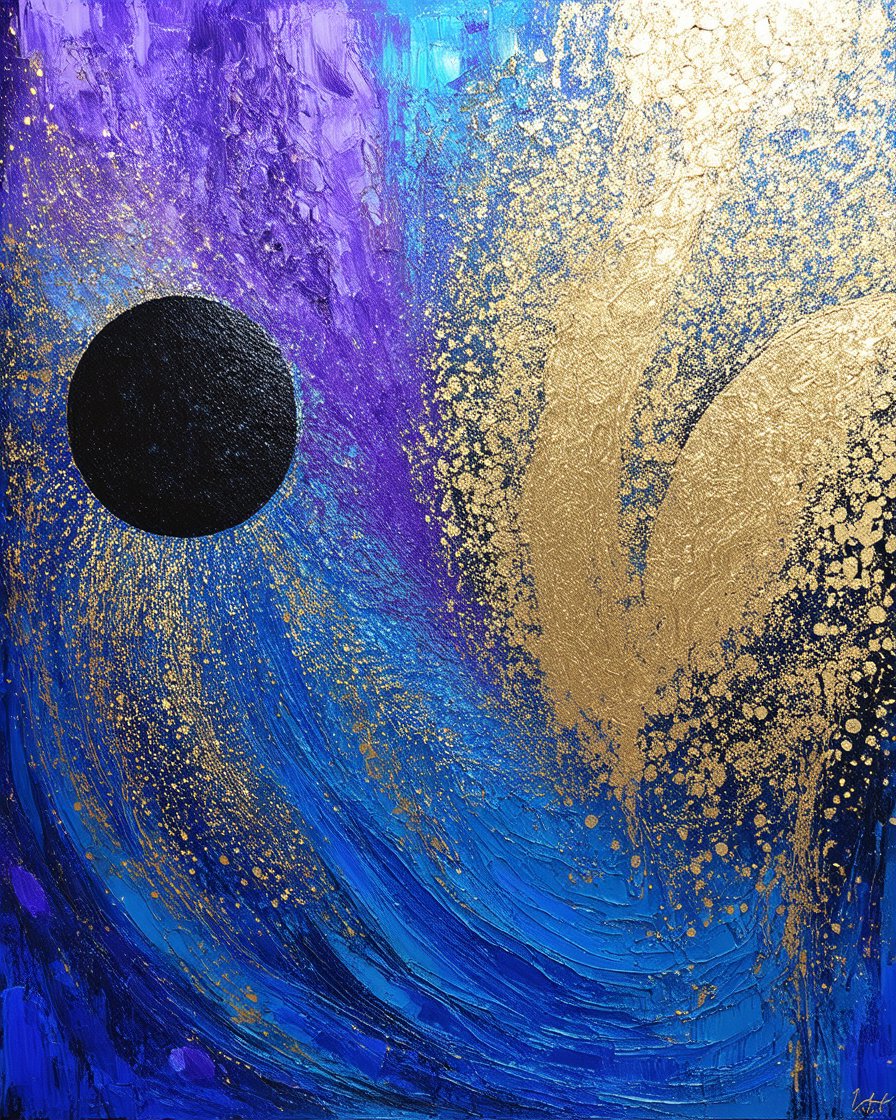 Abstract Cosmic Swirl with Gold Accents