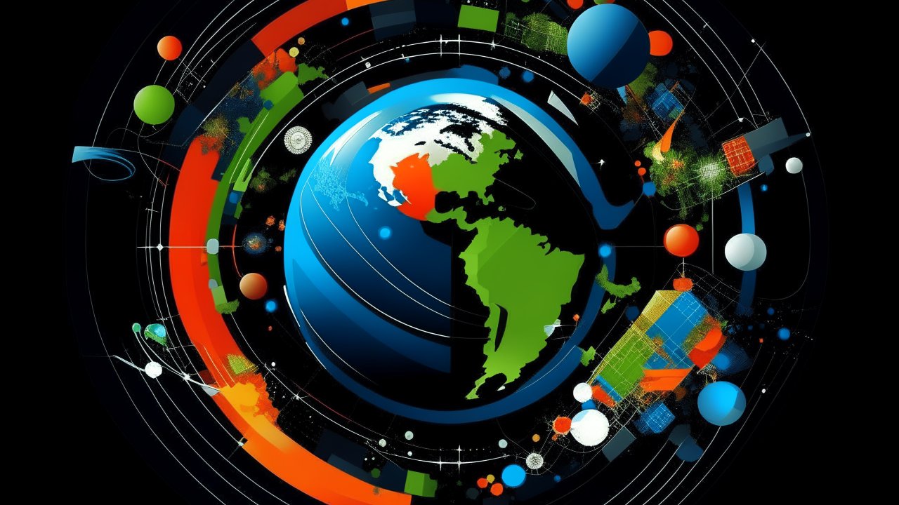 Abstract Digital Globe with Orbital Elements