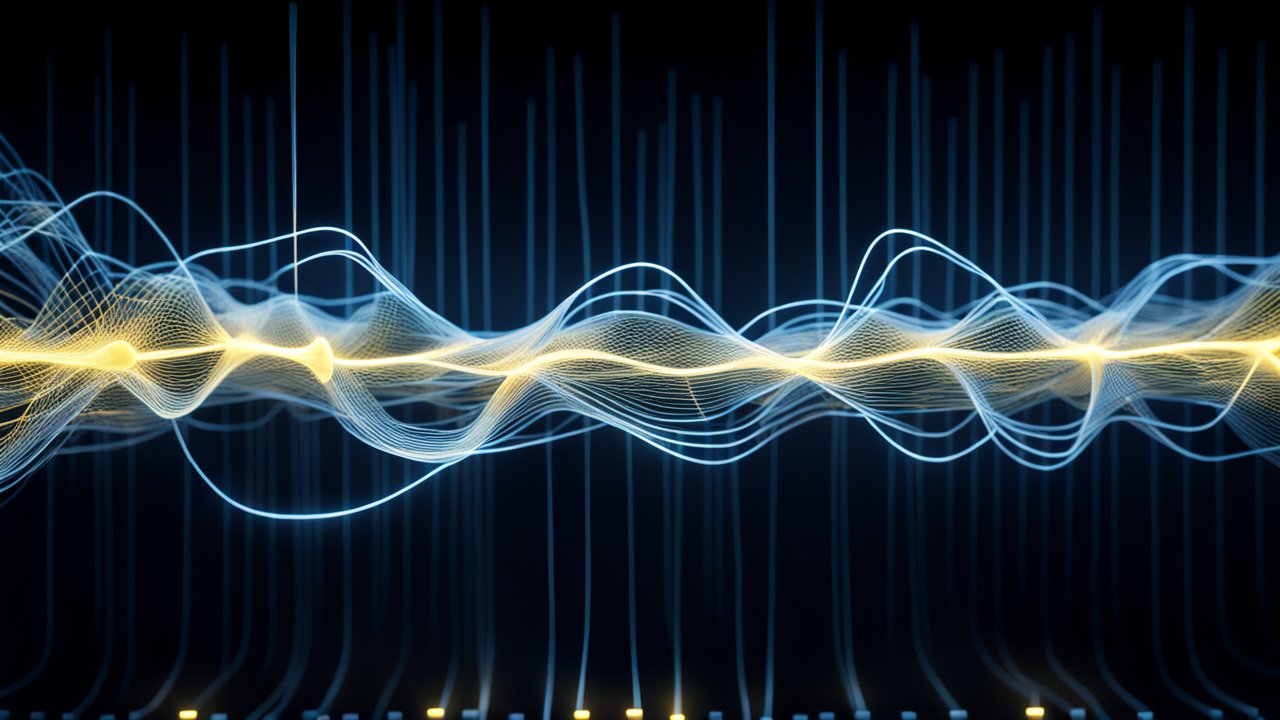 Abstract Digital Sound Wave in Blue and Yellow