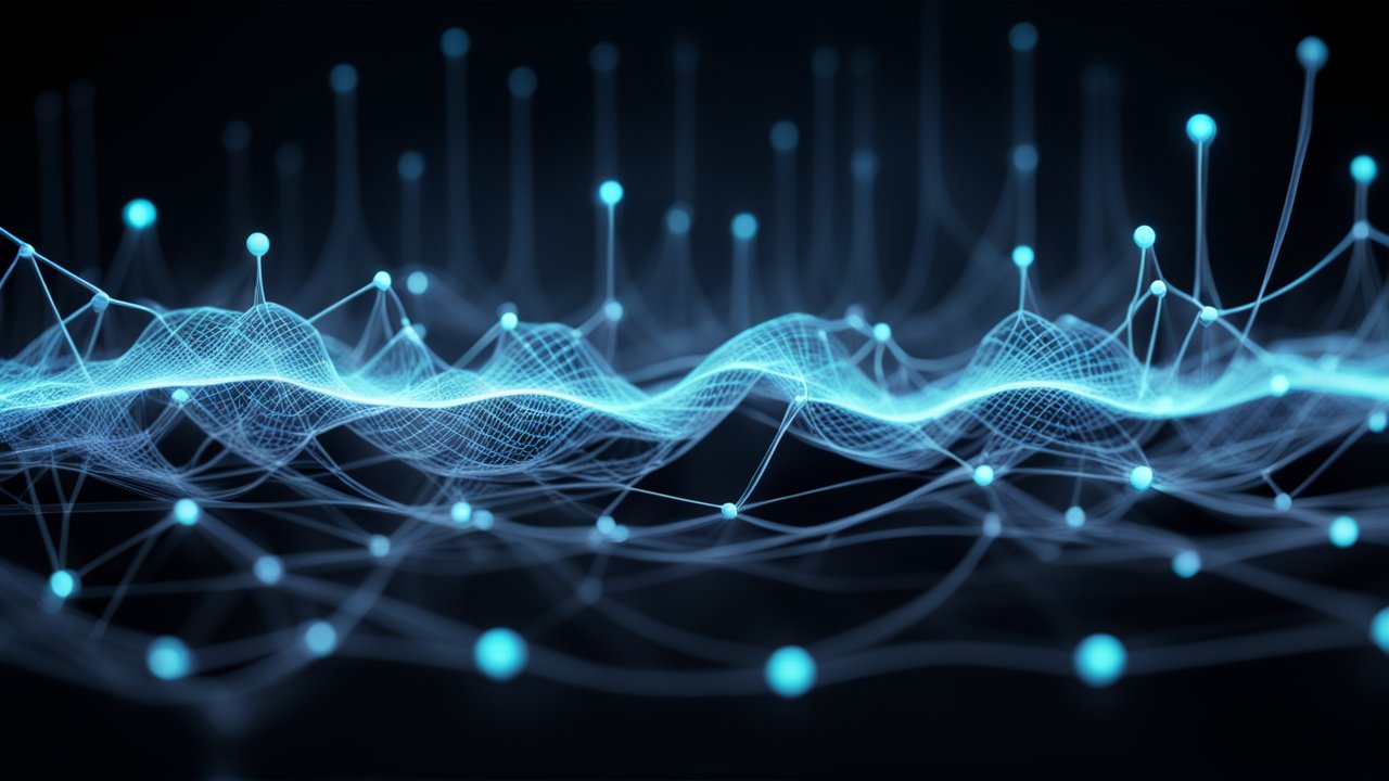 Abstract Digital Waveform with Glowing Nodes
