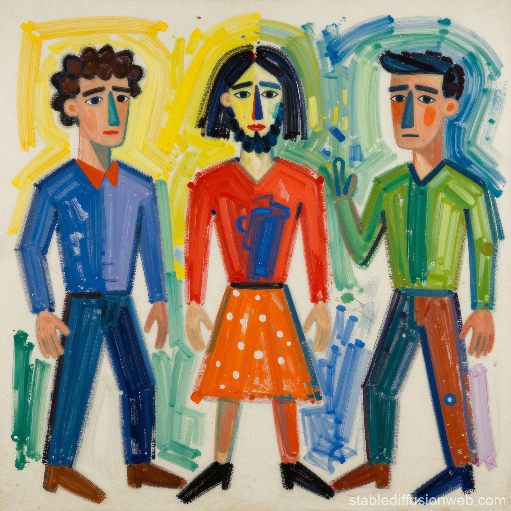 Abstract Expressionist Trio of Figures in Bold Colors