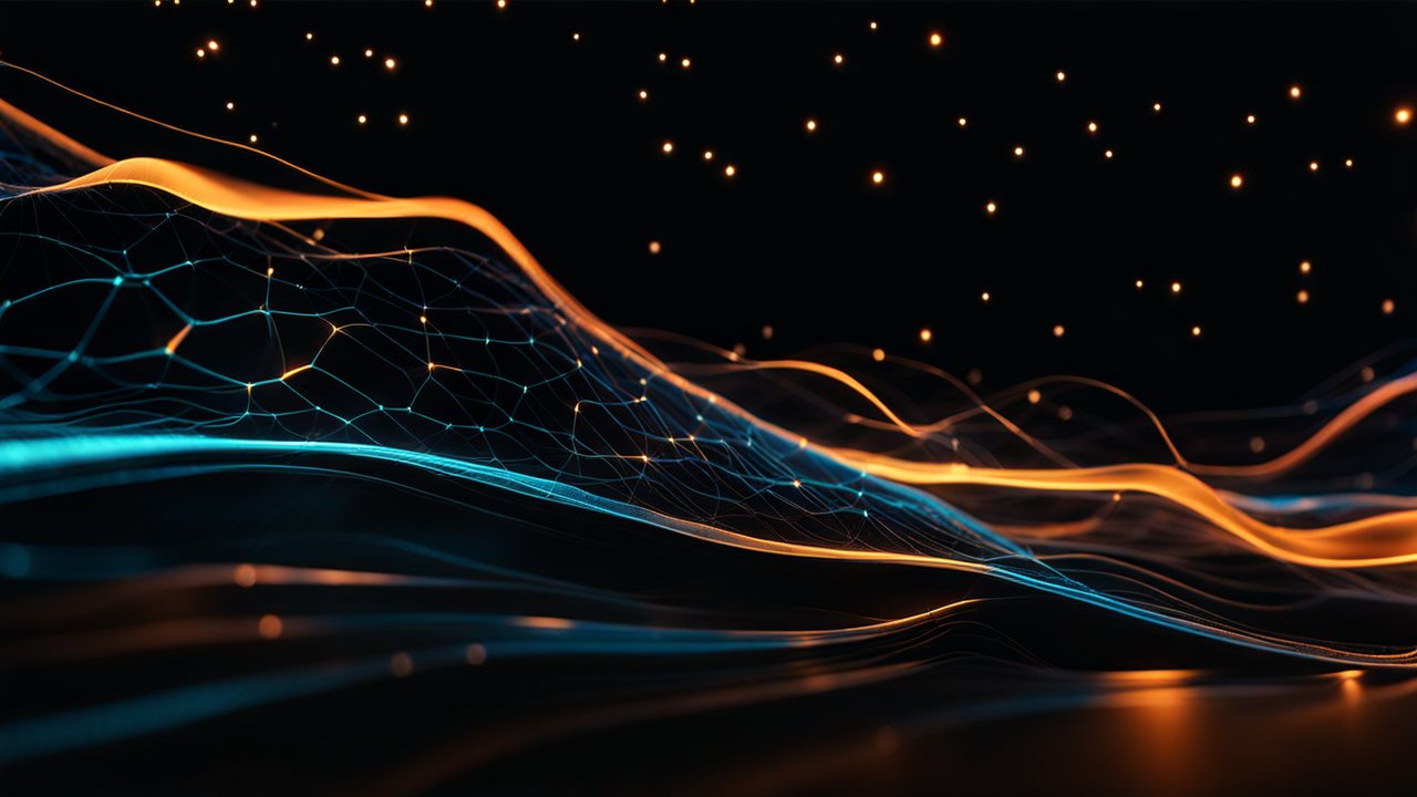 Abstract Flowing Network with Glowing Lines and Particles