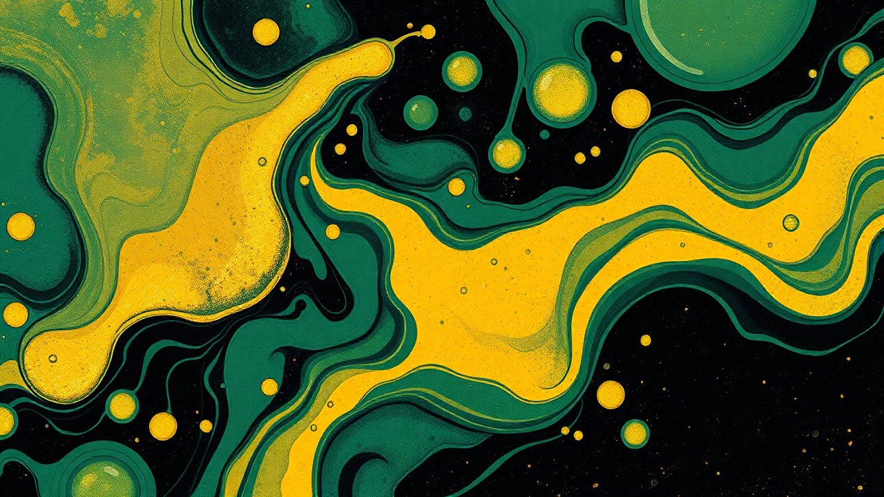 Abstract Fluid Art with Yellow and Green Swirls