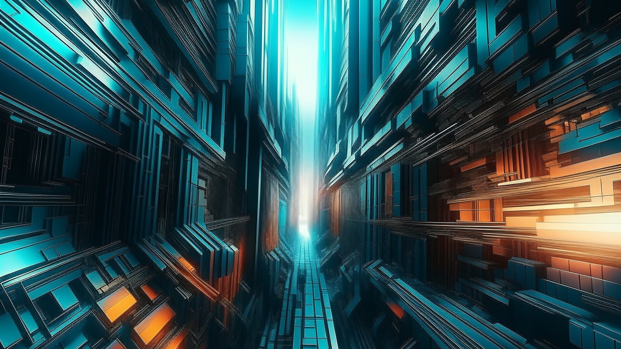 Abstract Futuristic Urban Corridor with Neon Lighting