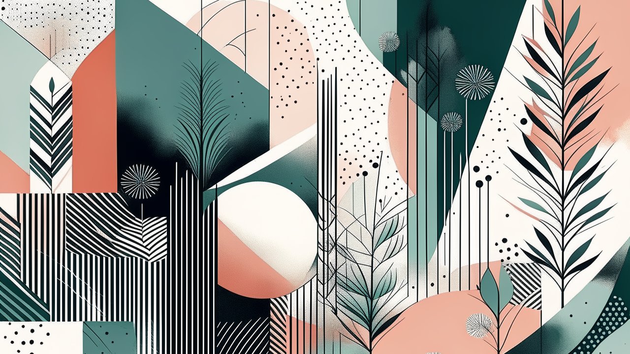 Abstract Geometric Botanical Composition