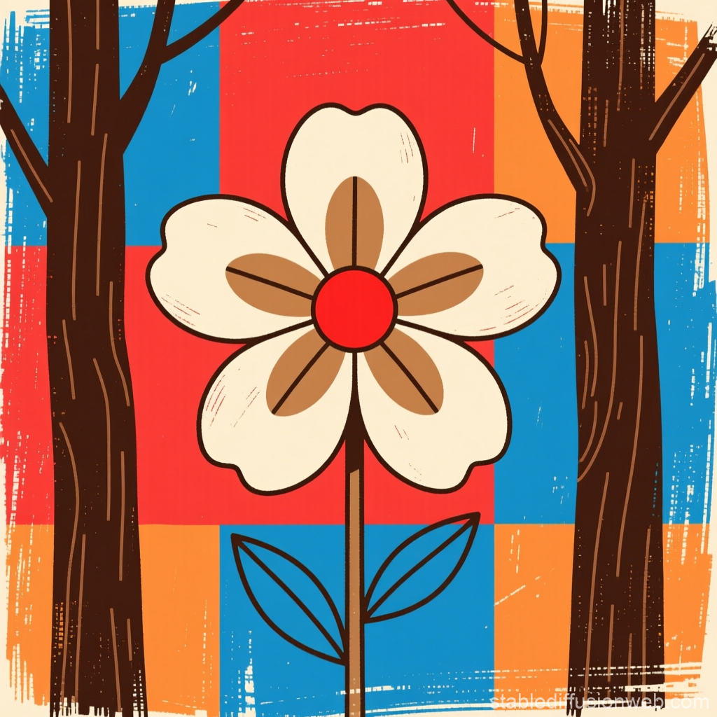 Abstract Geometric Flower with Trees on Colorful Background