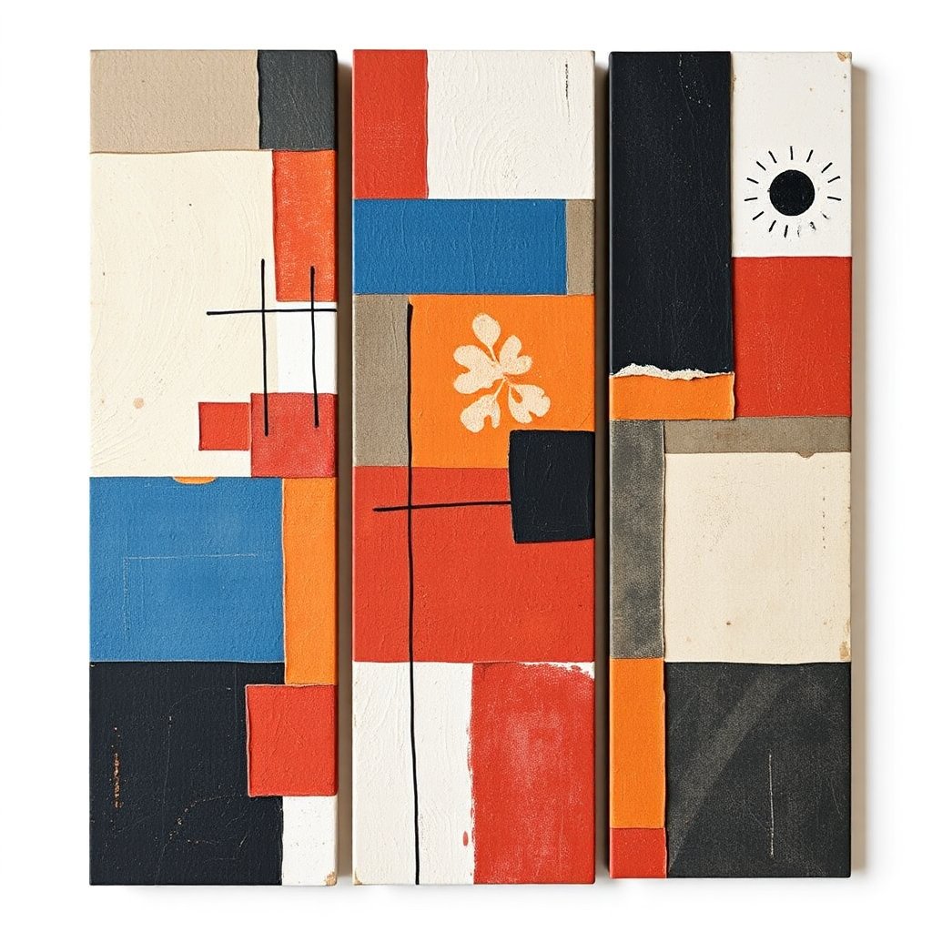 Abstract Geometric Triptych with Bold Colors