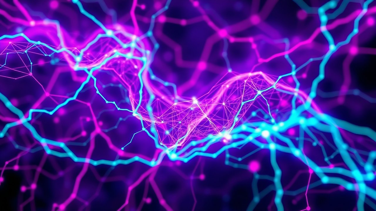 Abstract Neural Network Visualization in Vibrant Neon Colors