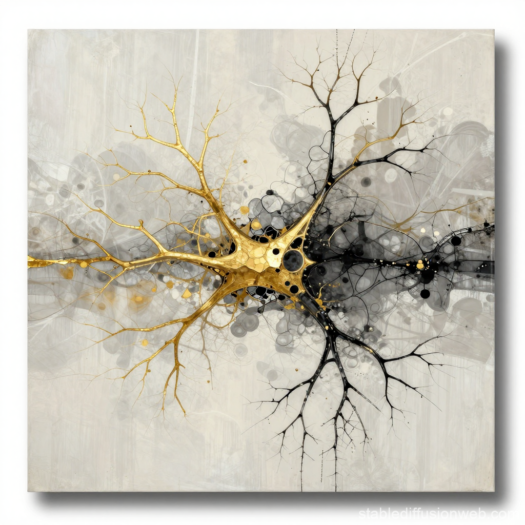 Abstract Neural Network with Gold and Black Branches