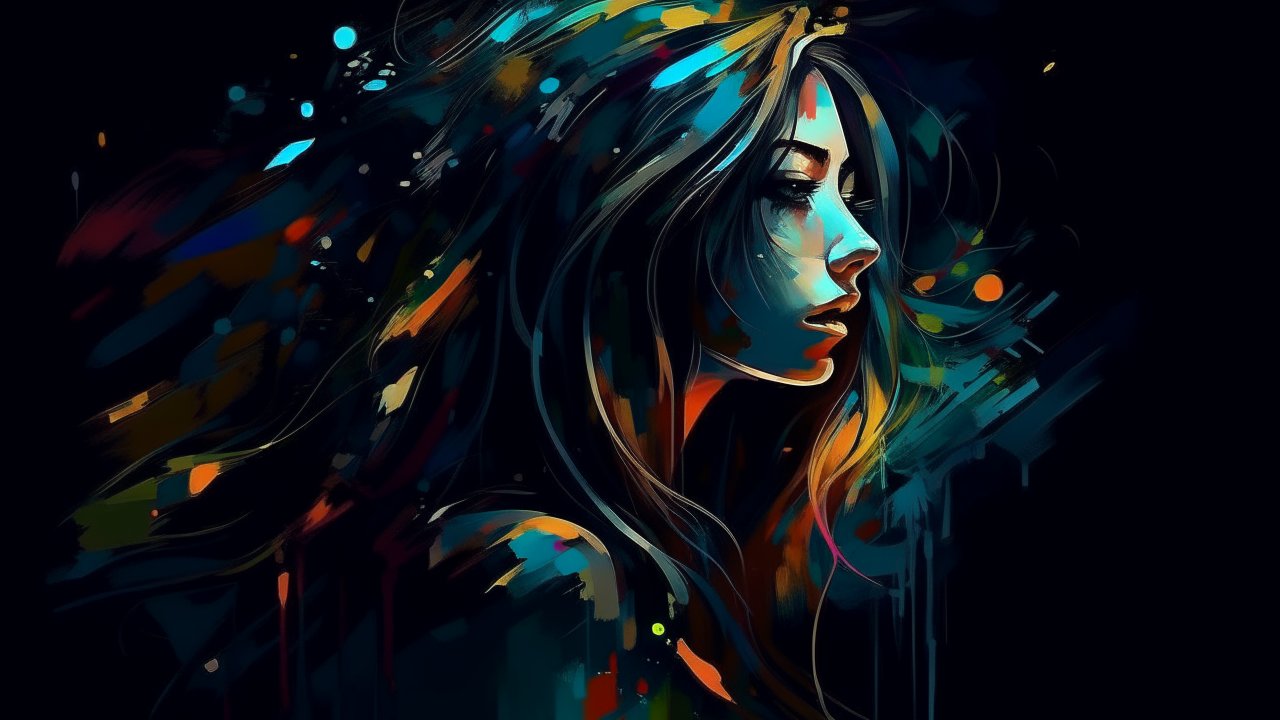 Abstract Night Portrait of a Girl in Vibrant Colors