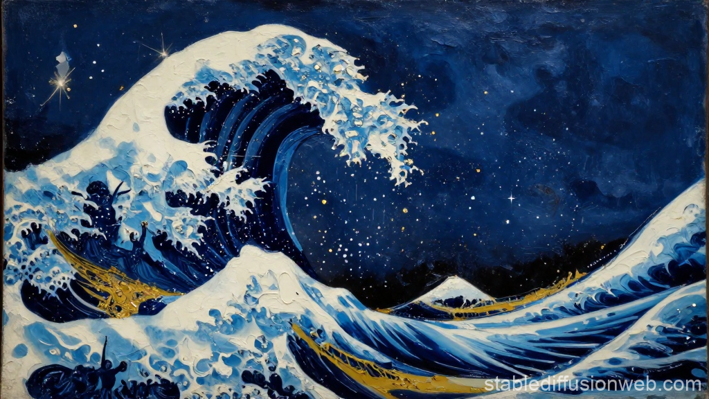 Abstract Night Wave with Starry Sky