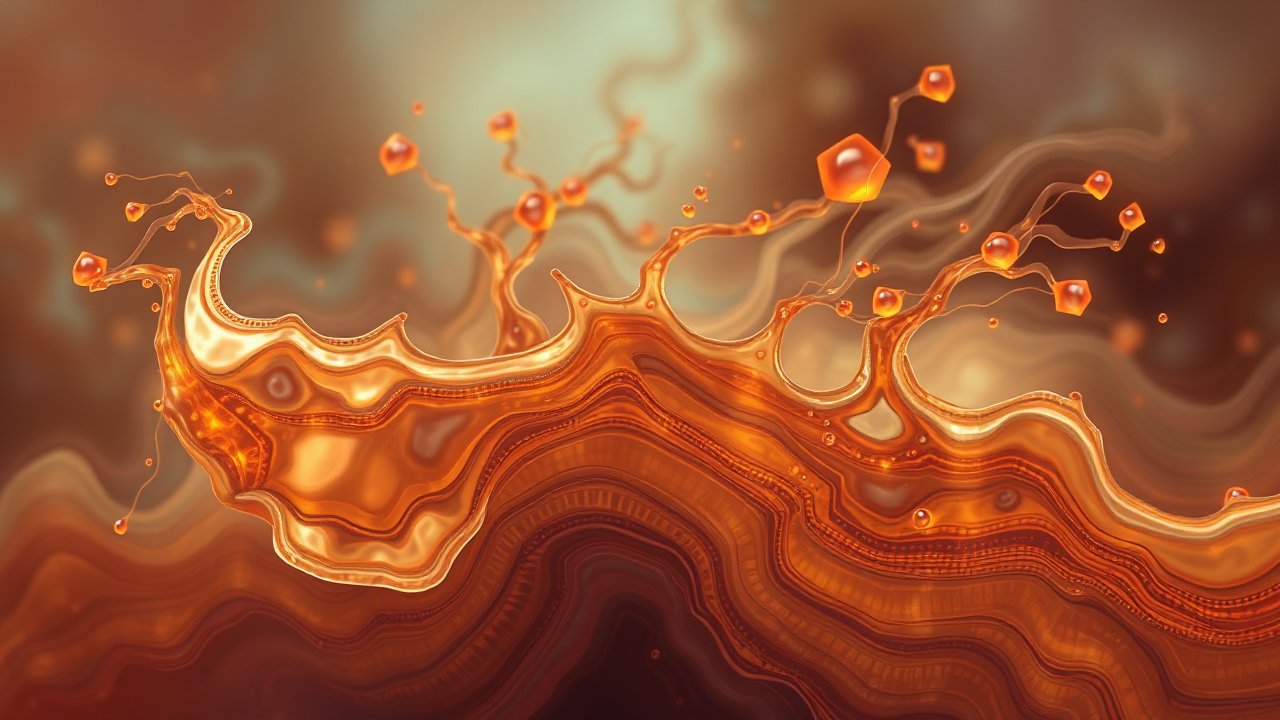 Abstract Orange Liquid Splash with Geometric Droplets