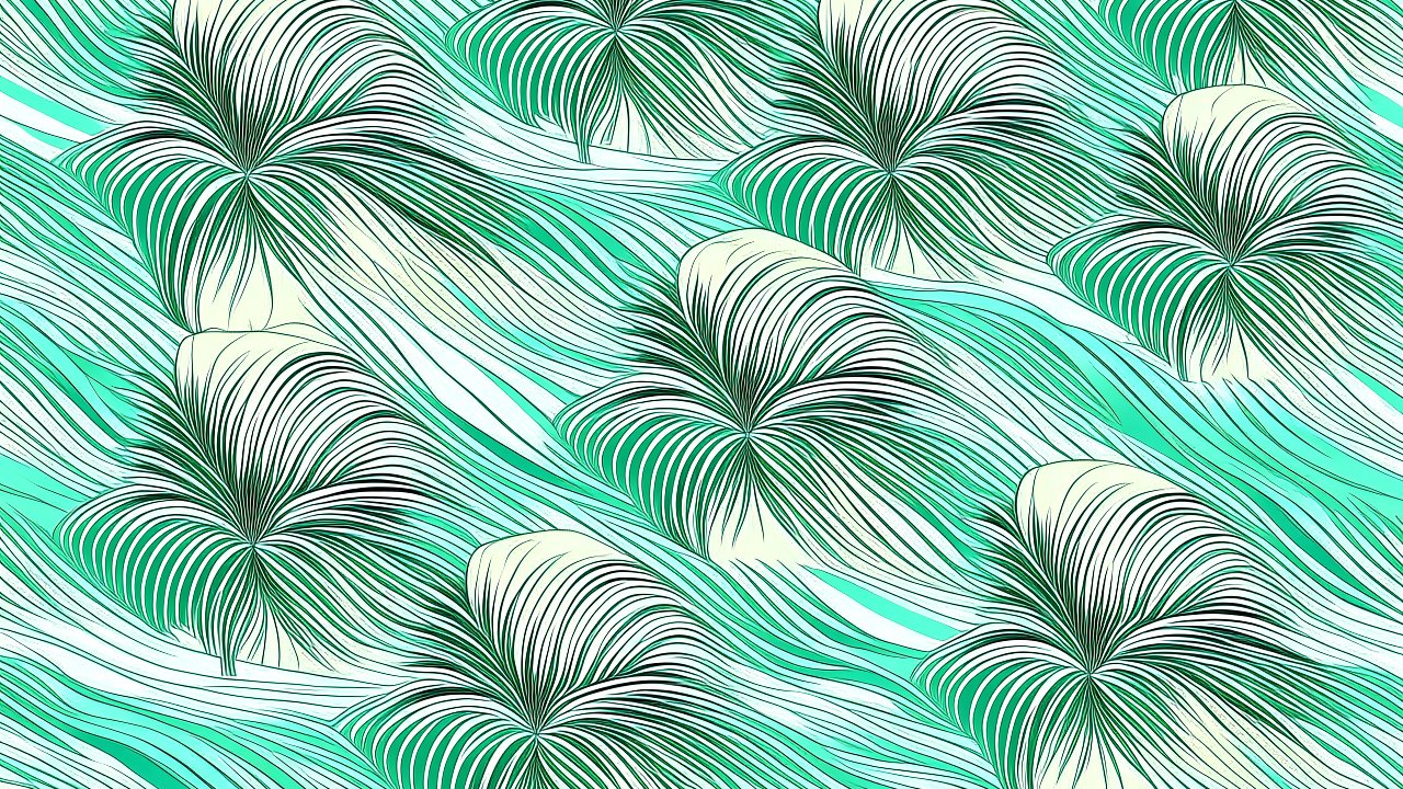 Abstract Palm Leaves with Flowing Wave Patterns