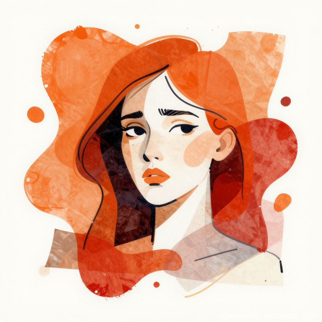 Abstract Portrait of a Woman with Flowing Red Hair