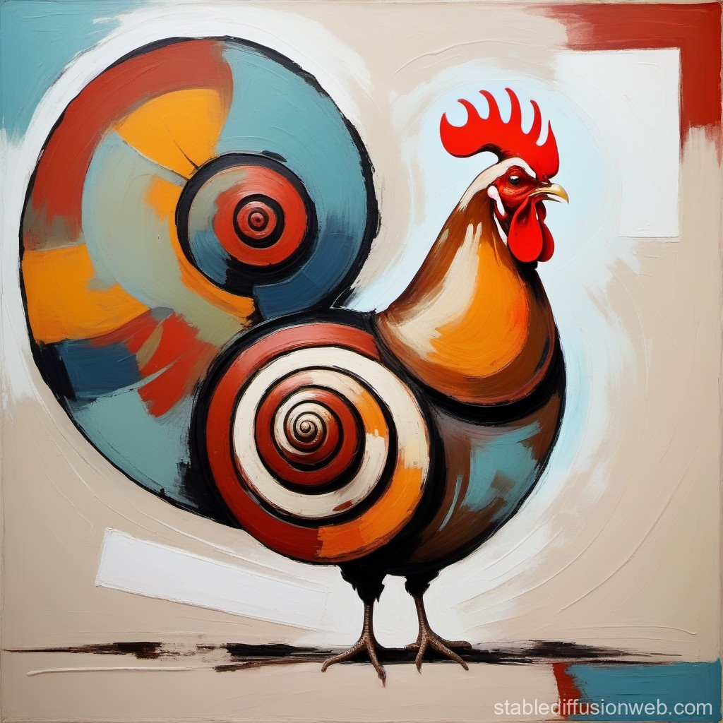Abstract Rooster with Spiral Tail in Bold Colors